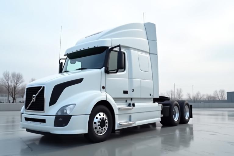 A brand new white 2024 Volvo VNL 860 semi-truck.